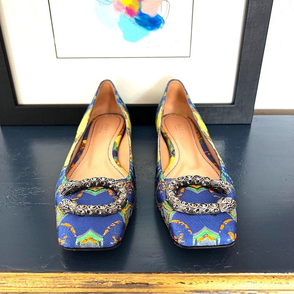 Gucci Dionysus Floral Brocade Ballet Flats In Lime - Size 36 1/2 - Picture 2 of 15